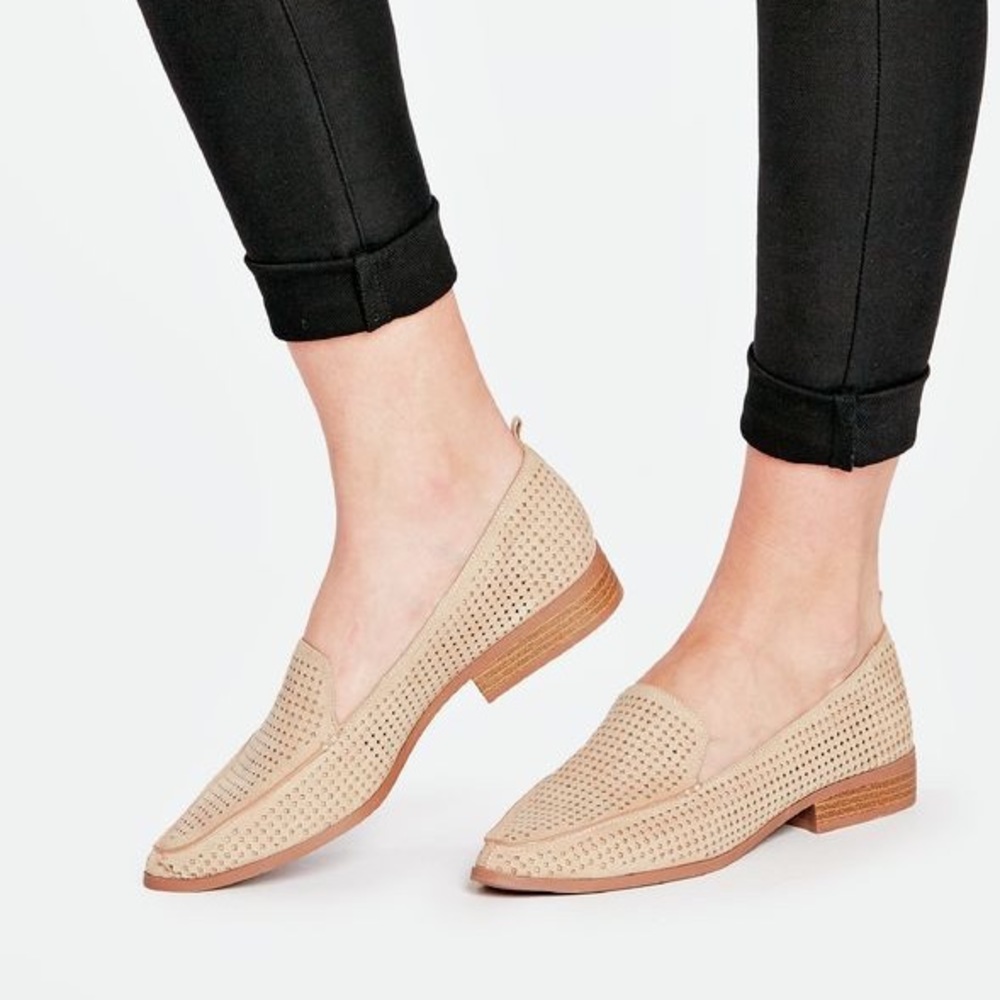 Light Tan Perforated Loafer Flats